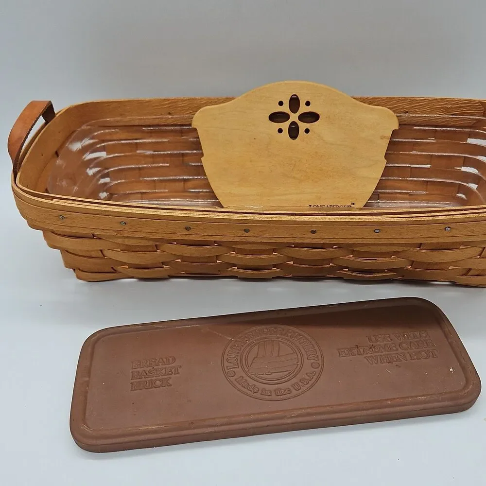 Longaberger 1995 Heartland Bread Basket & Protector Hot Plate Wood Leather